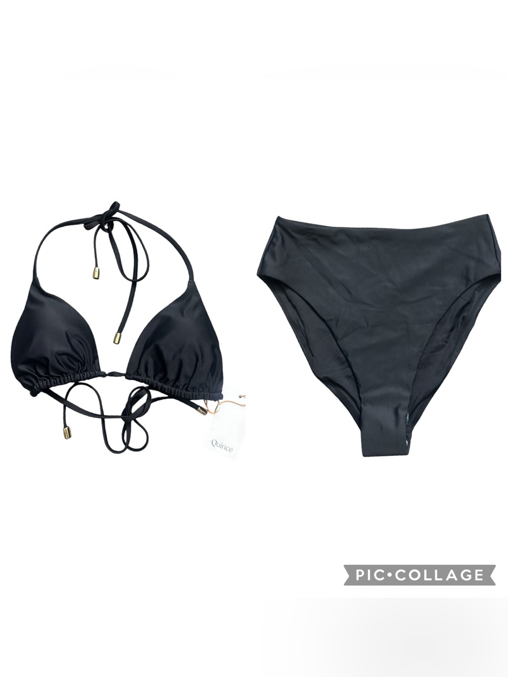 Quince Black String Triangle Bikini with High-Waist Brief Size Small